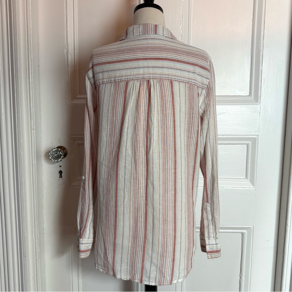 Sanctuary Women’s Cotton Linen Blend Striped Pull Over Shirt pink Cream Small - Picture 5 of 15